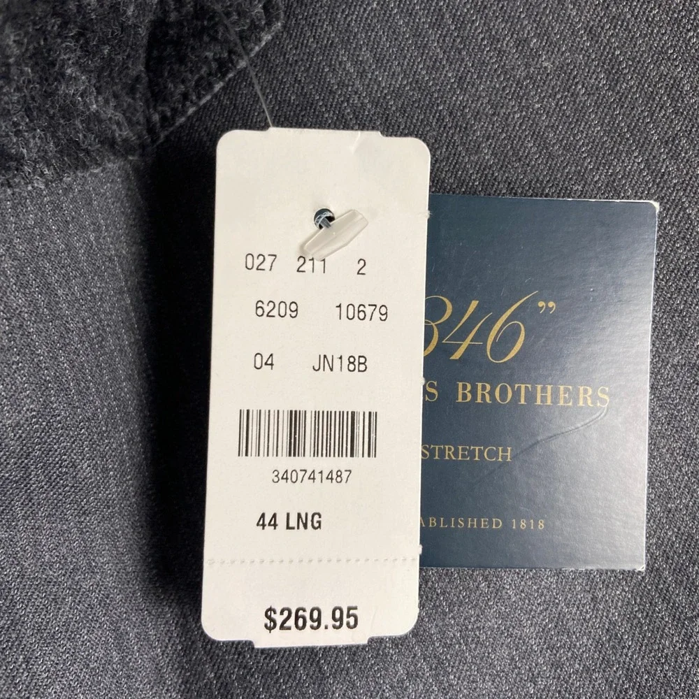 Brooks Brothers 346 Stretch 2 Piece Suit Men 44L Blazer 36x33 Pant Grey Wool
